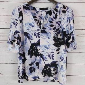 Ivanka Trump Blue Floral V Neck Med